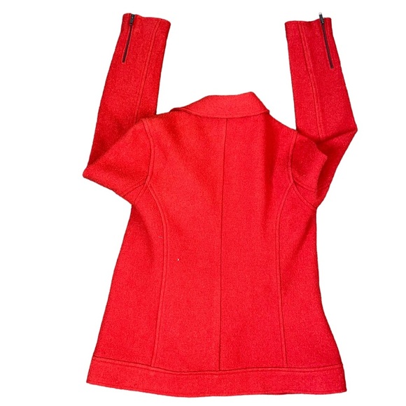 Tahari jacket wool blend biker jacket asymmetrical zip red/orange pockets SZ M - Picture 6 of 10